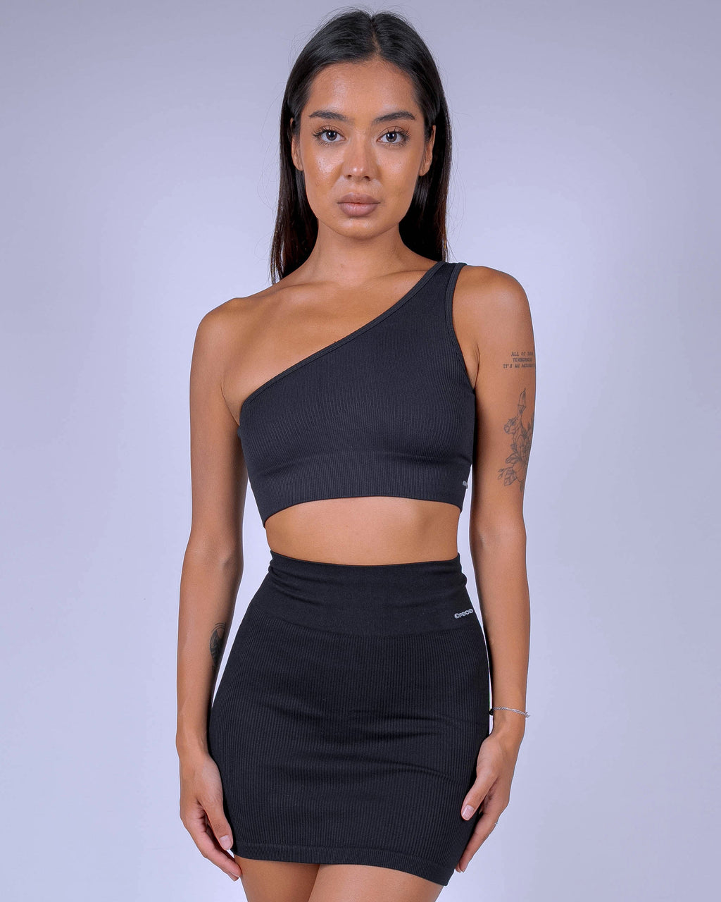One shoulder bra and skirt set